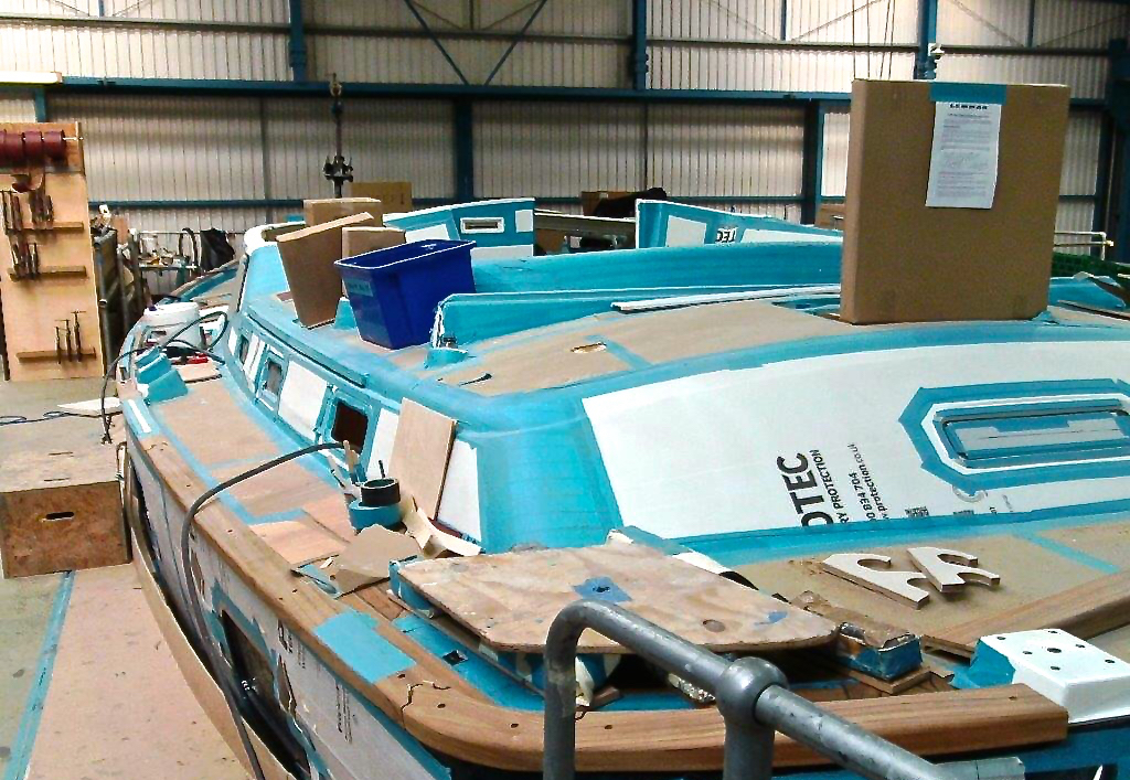 Deck has now been epoxied to the hull | Cruising Attitude Sailing Blog - Discovery 55