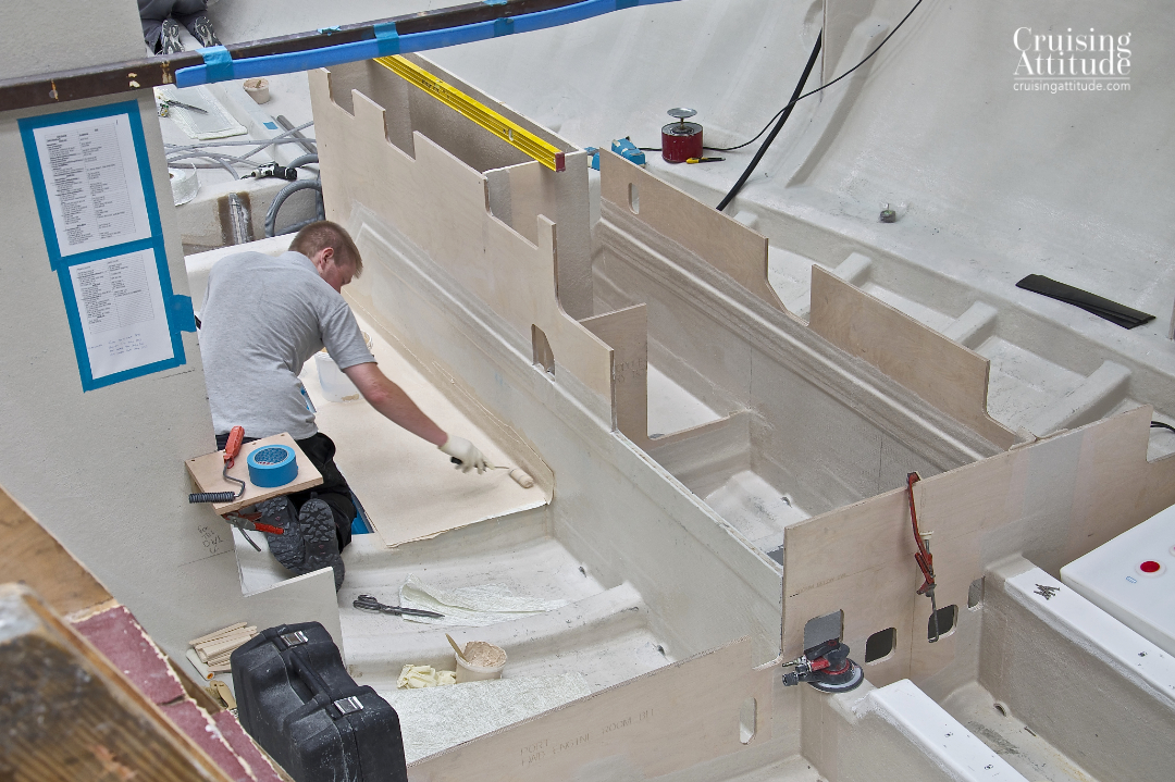 Beginning stages of building Freja's interior. | Cruising Attitude Sailing Blog - Discovery 55